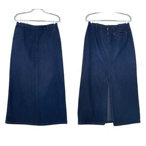 Y2K Tommy Hilfiger Jeans Maxi Skirt with Slit Dark Wash Denim Medium Pockets
